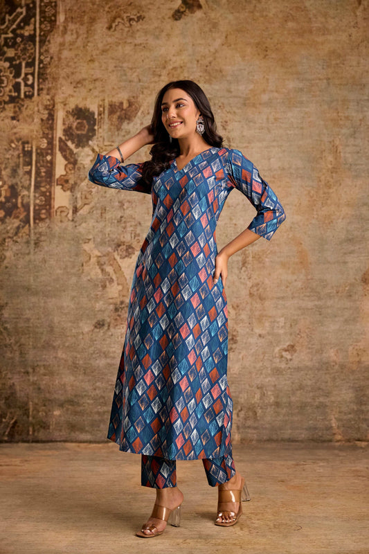 Blue printed Kurti set