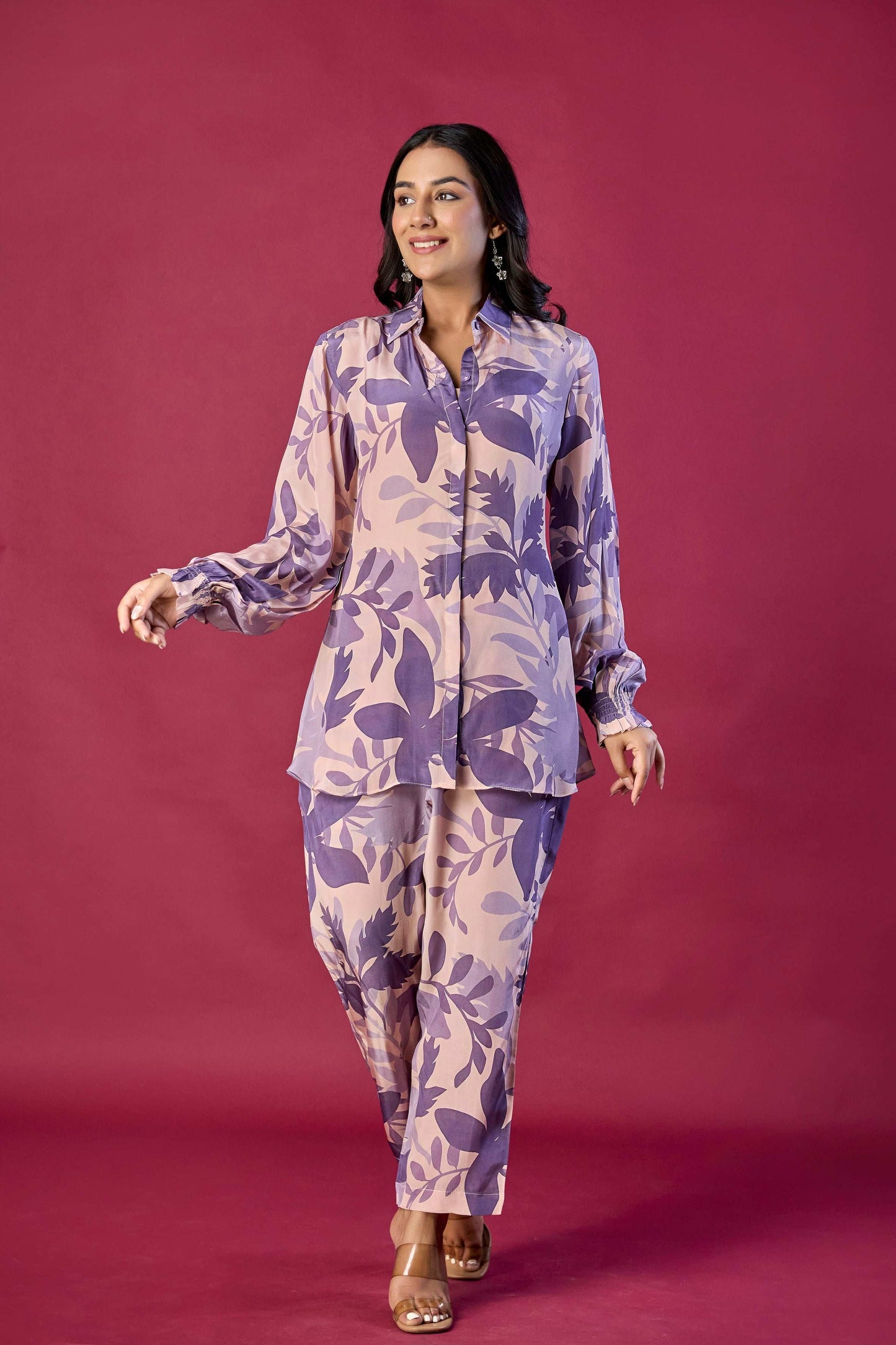 Purple leaves printed Co-ord set