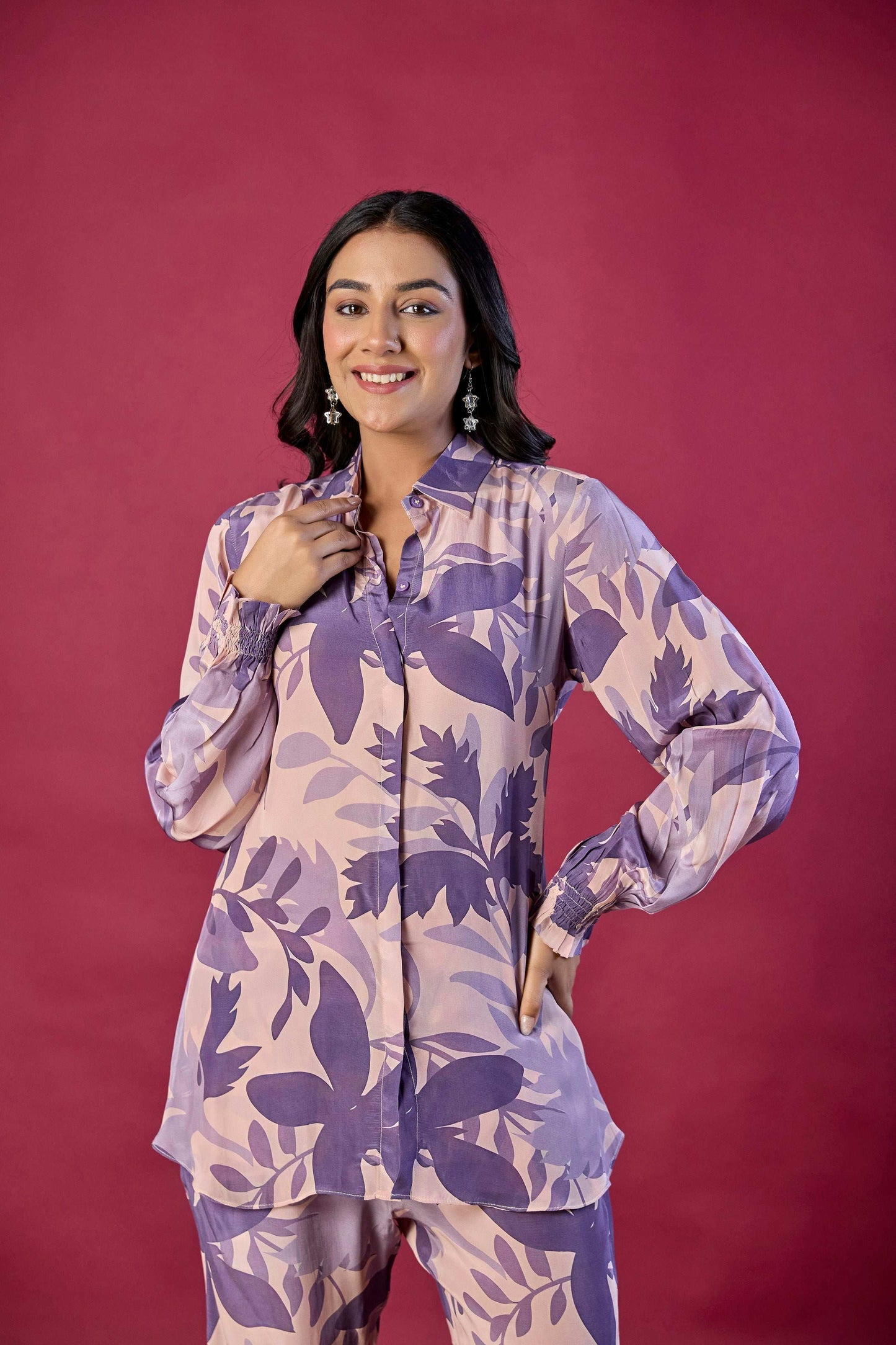 Purple leaves printed Co-ord set