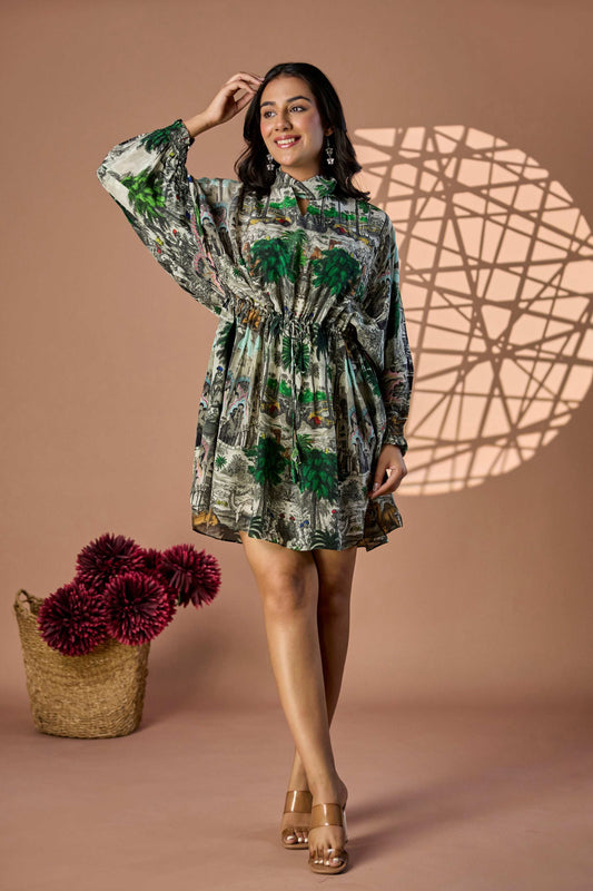 Camel jungle print Short Dress