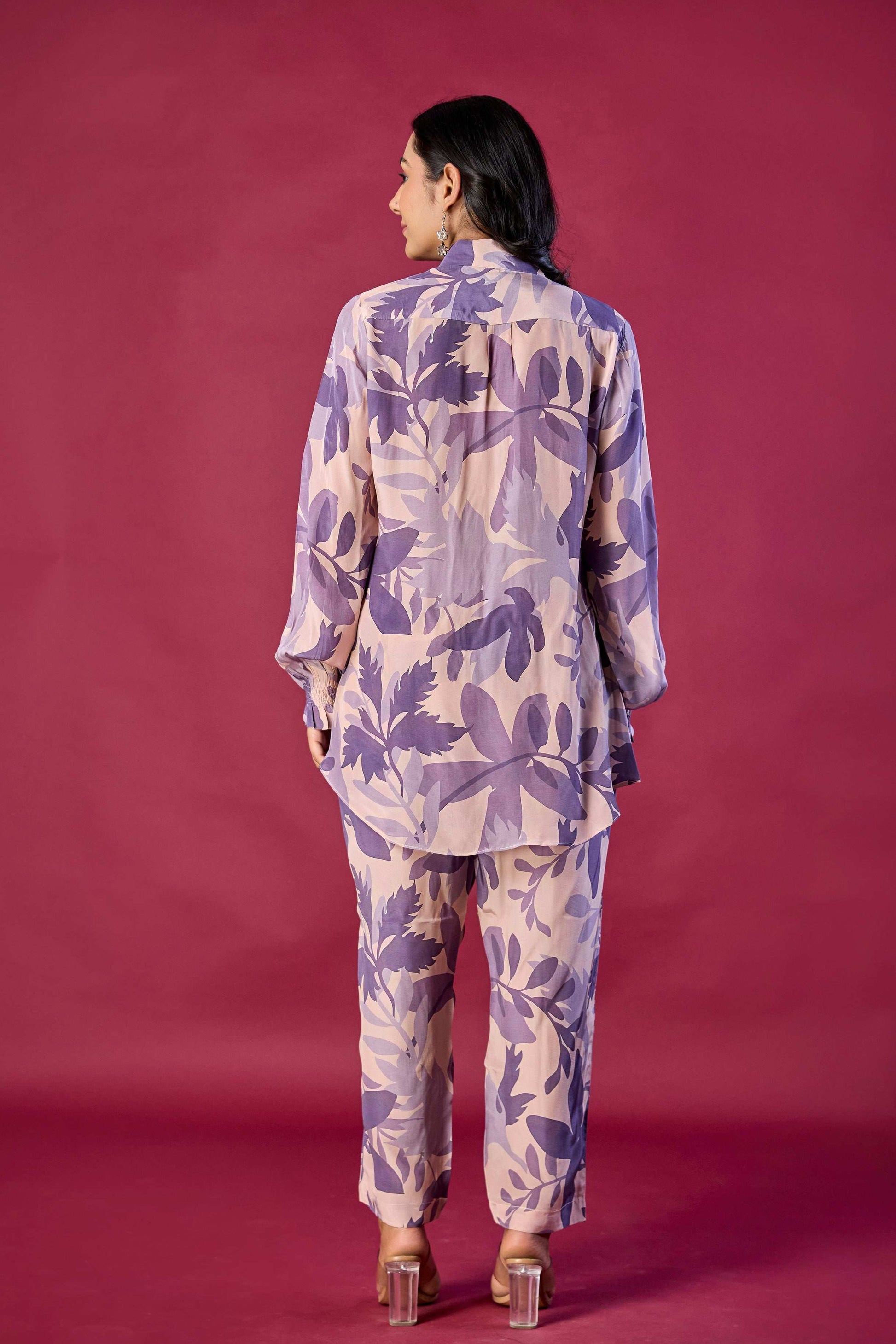 Purple leaves printed Co-ord set