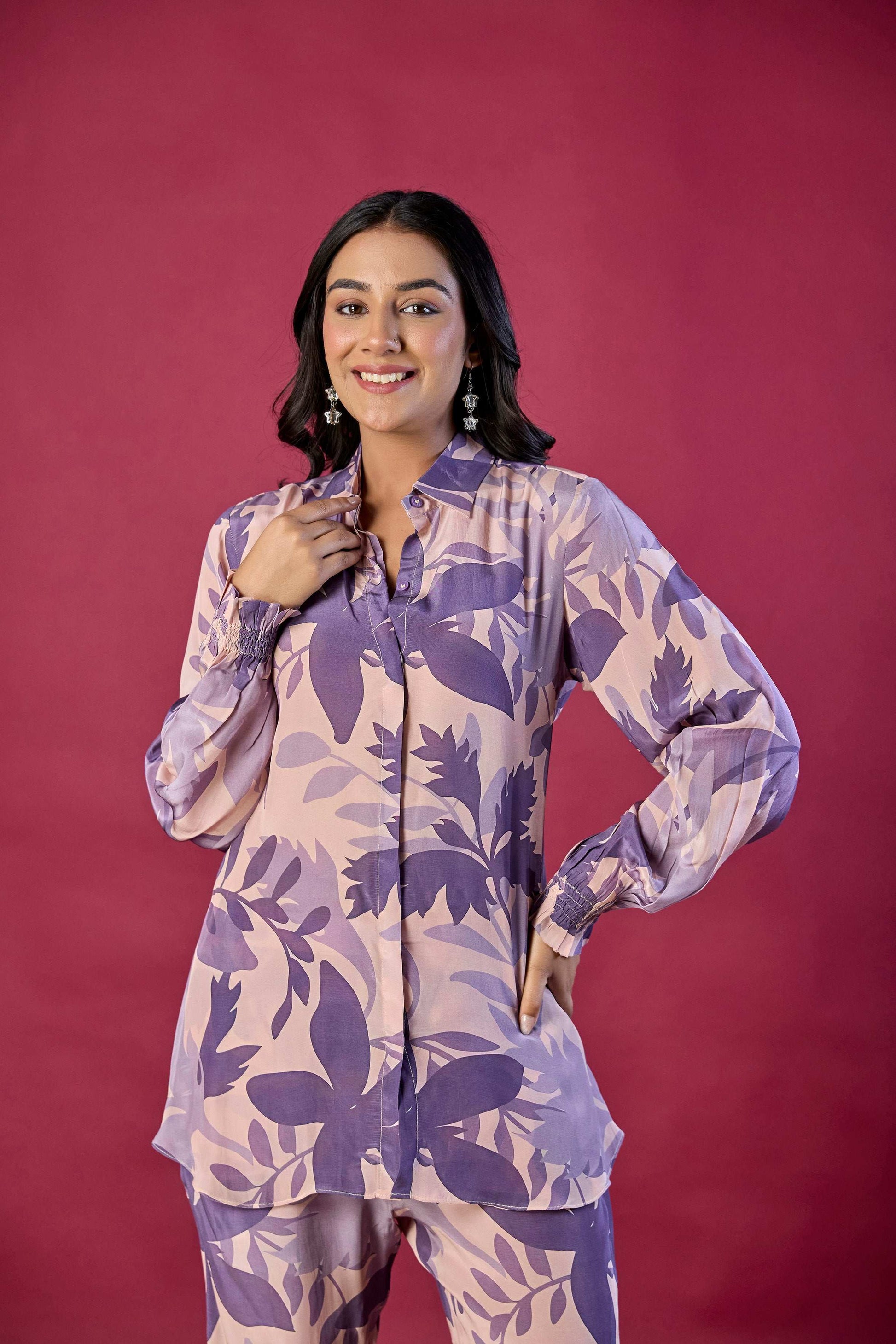 Purple leaves printed Co-ord set