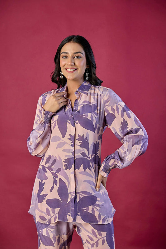 Purple leaves printed Co-ord set