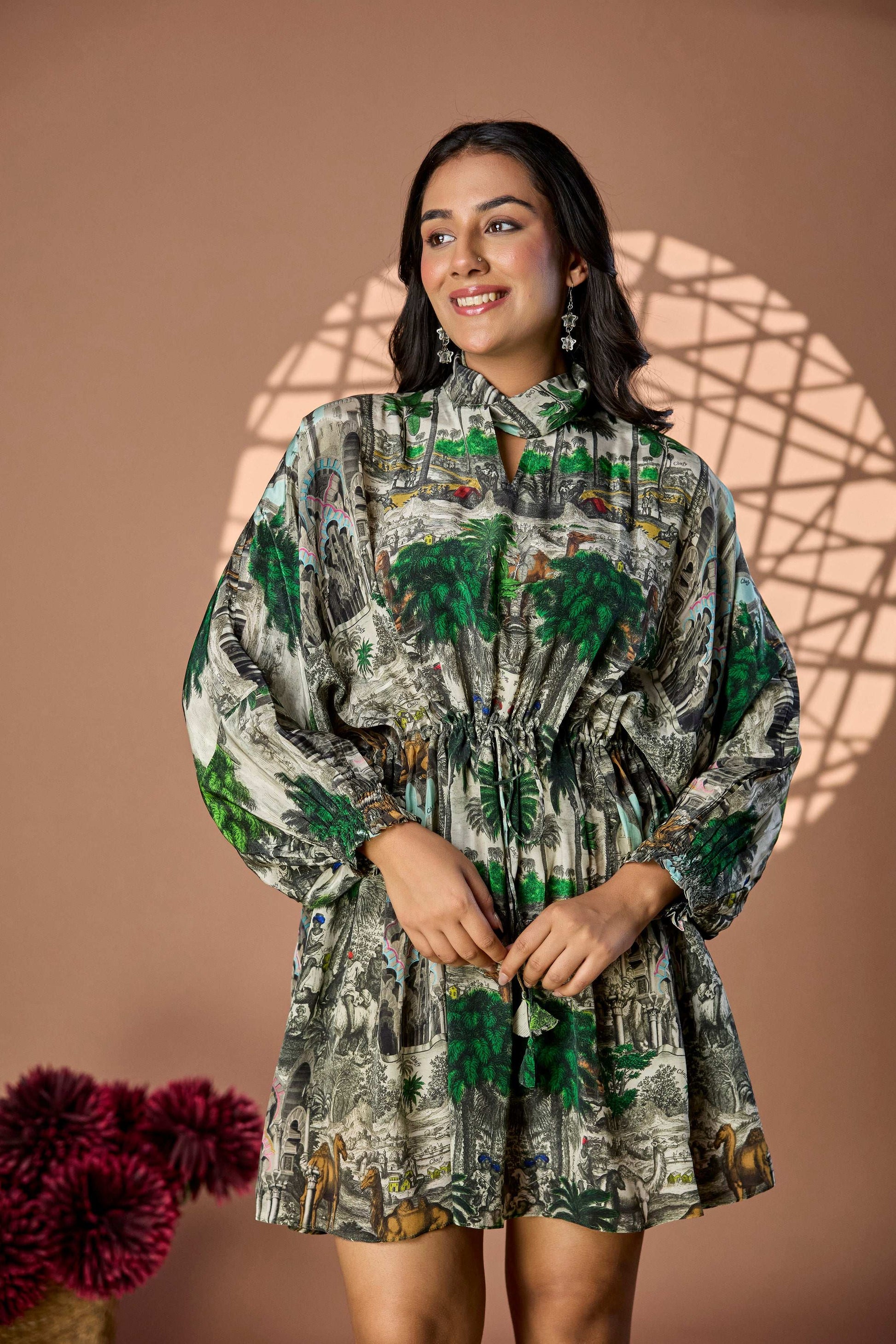 Camel jungle print Short Dress