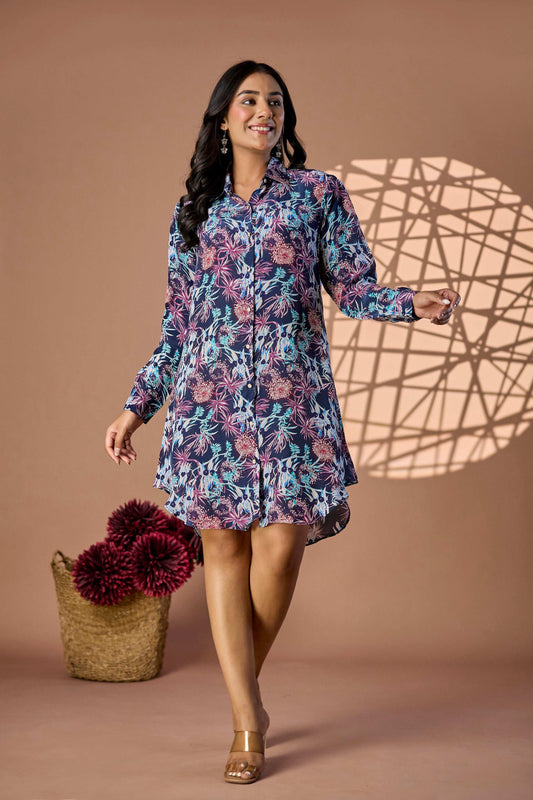 Tropical print short dress